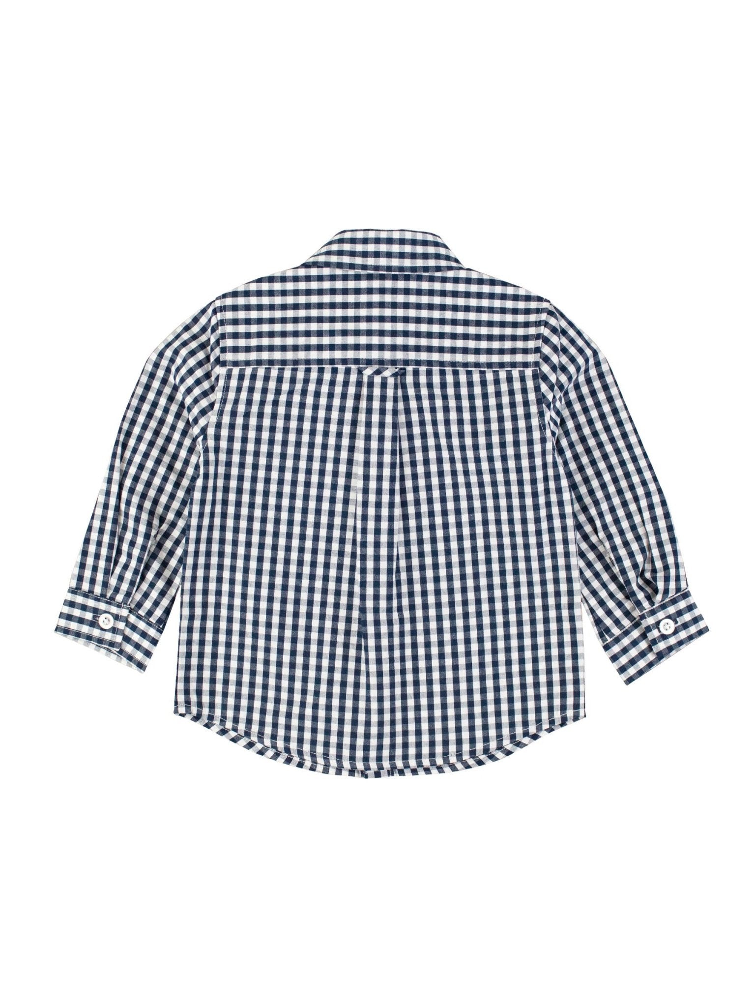 Boys Dark Navy Gingham Long Sleeve Button Down Shirt - Mercantile213