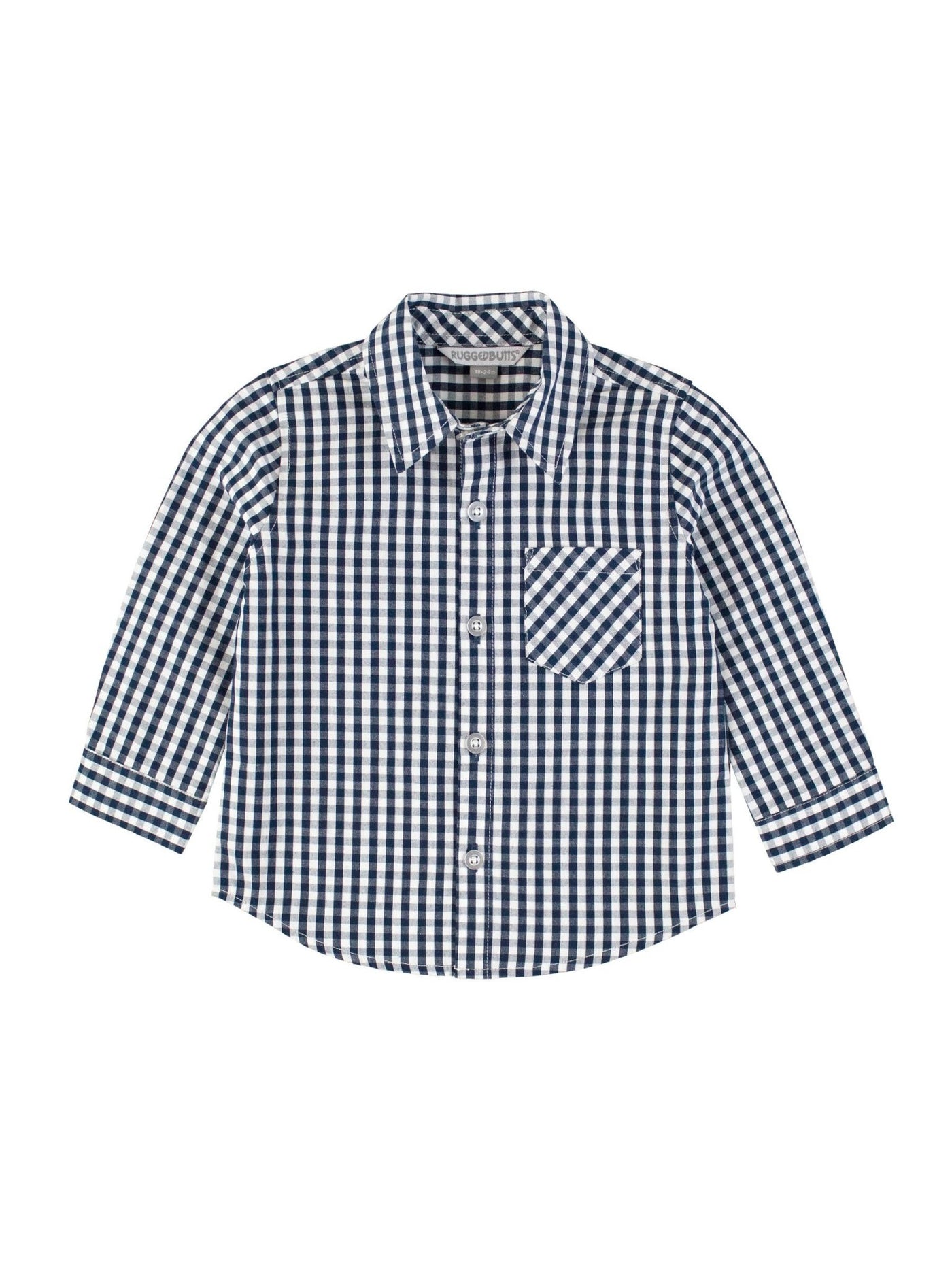Boys Dark Navy Gingham Long Sleeve Button Down Shirt - Mercantile213