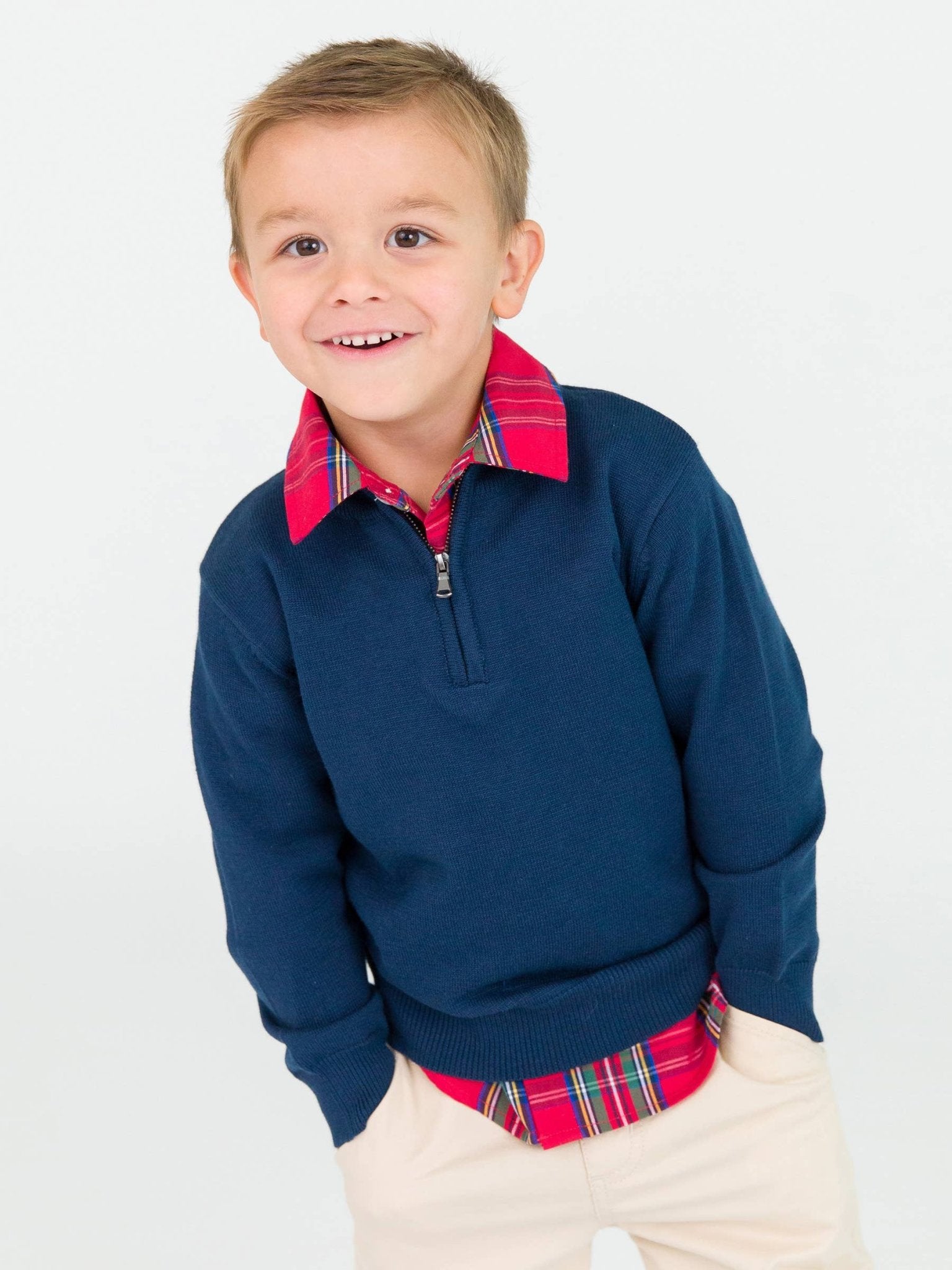 Boys Dark Navy Quarter - Zip Sweater - Mercantile213