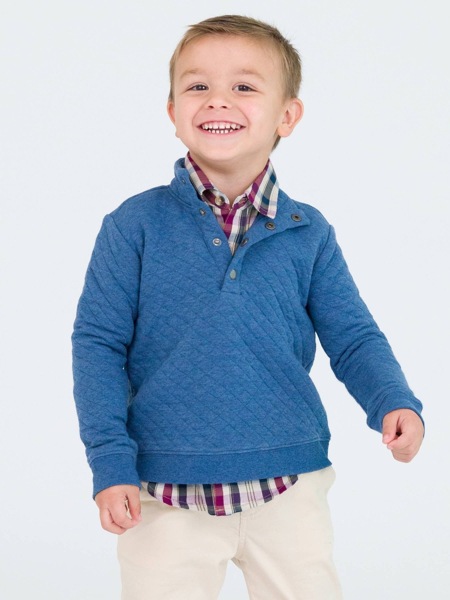 Boys Heather Indigo Quilted Quarter Snap Sweatshirt - Mercantile213