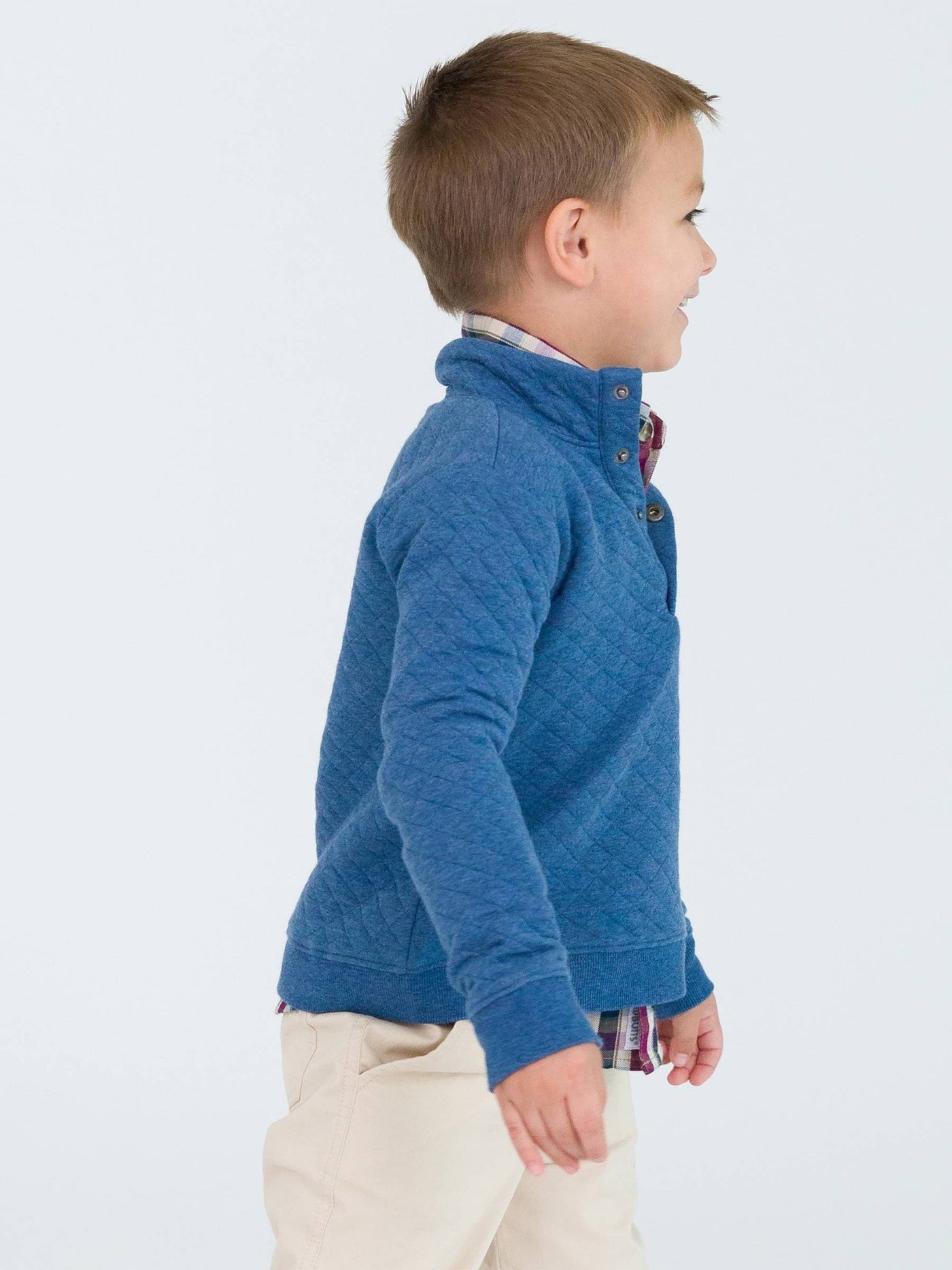 Boys Heather Indigo Quilted Quarter Snap Sweatshirt - Mercantile213