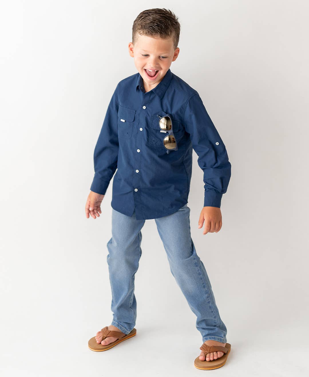 Boys Navy Sun Protective Button Down Shirt - Mercantile213