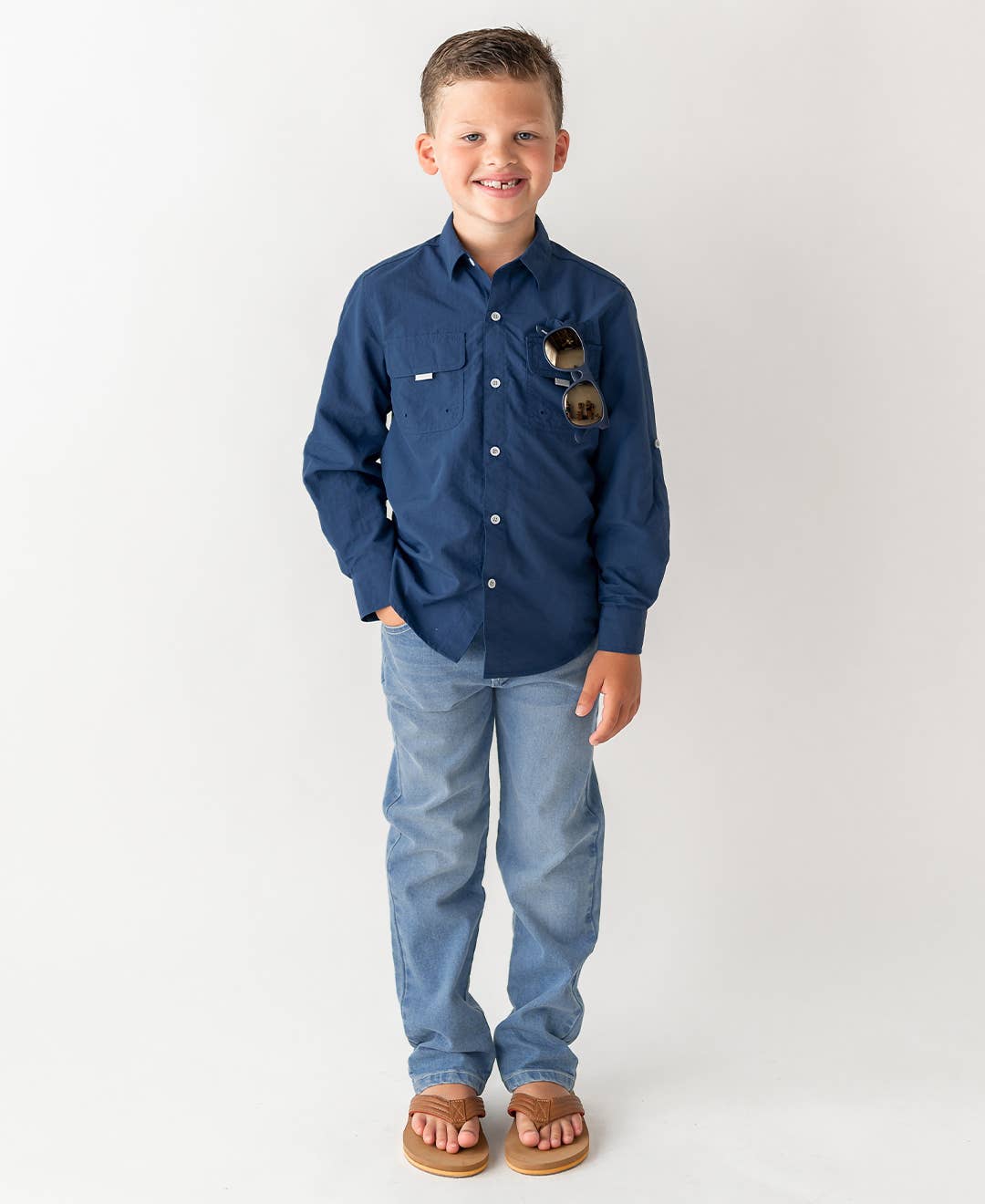 Boys Navy Sun Protective Button Down Shirt - Mercantile213