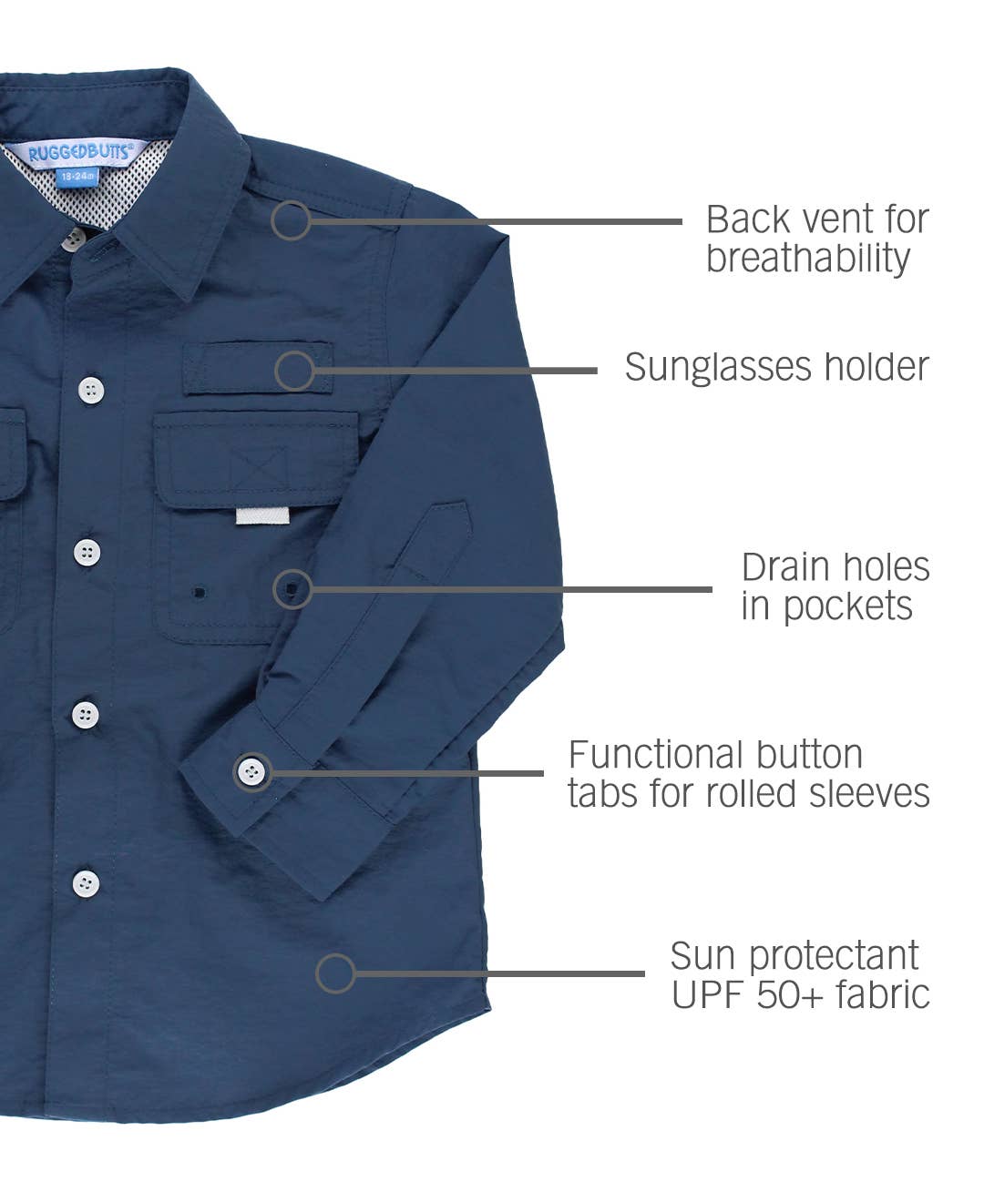 Boys Navy Sun Protective Button Down Shirt - Mercantile213