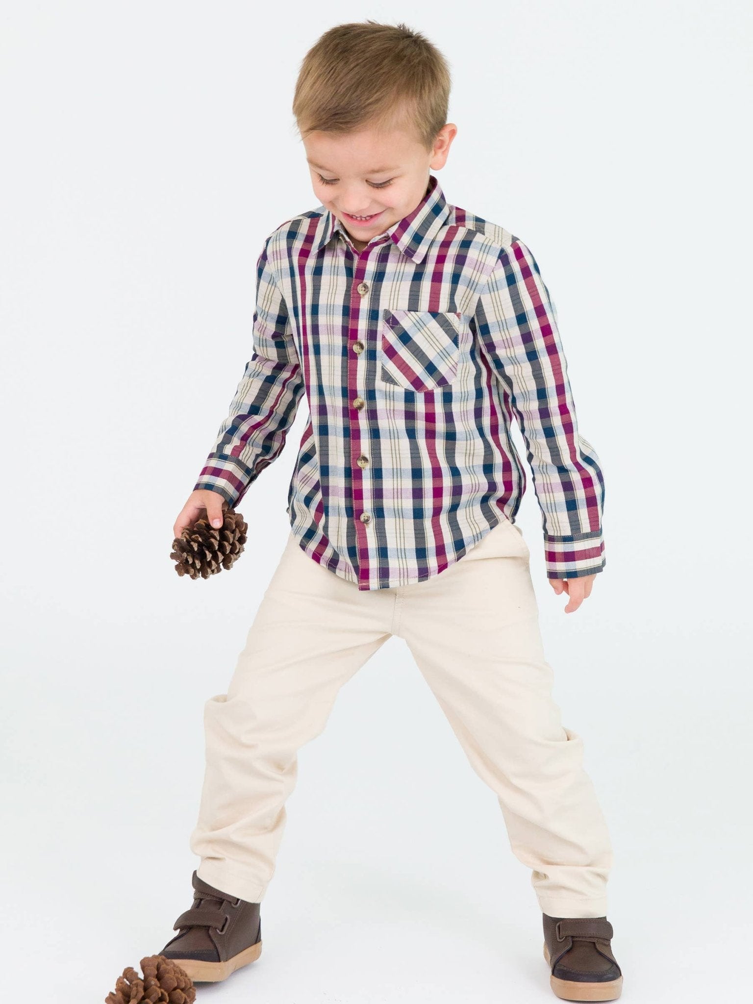 Boys Rowan Plaid Long Sleeve Button Down Shirt: - Mercantile213