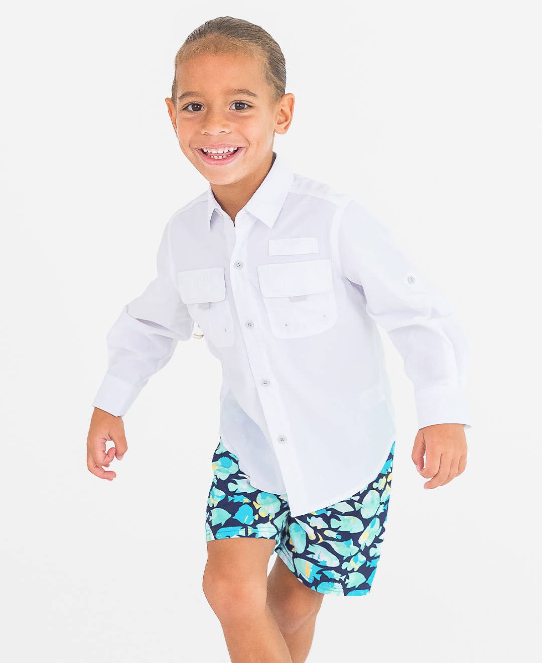 Boys White Sun Protective Button Down Shirt - Mercantile213