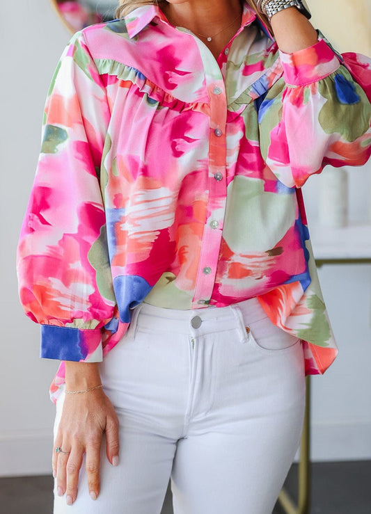 Bright Floral Button Blouse - Mercantile213