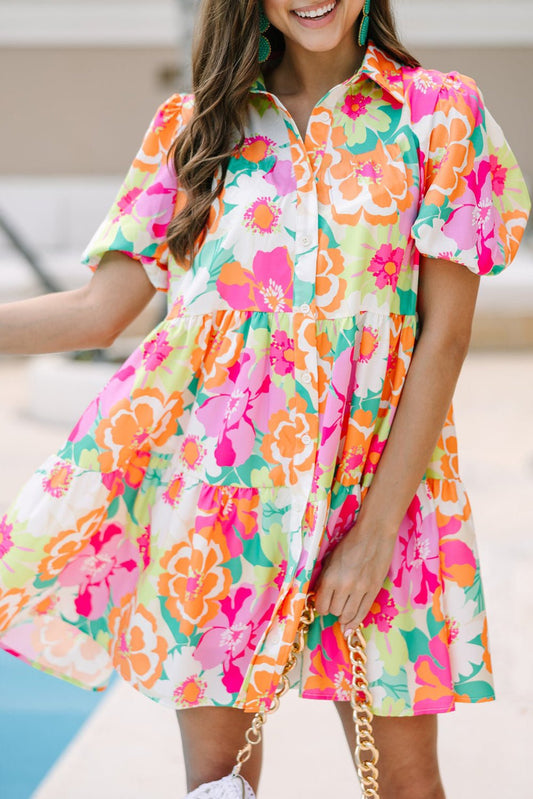 Bright Floral Collared Dress - Mercantile213