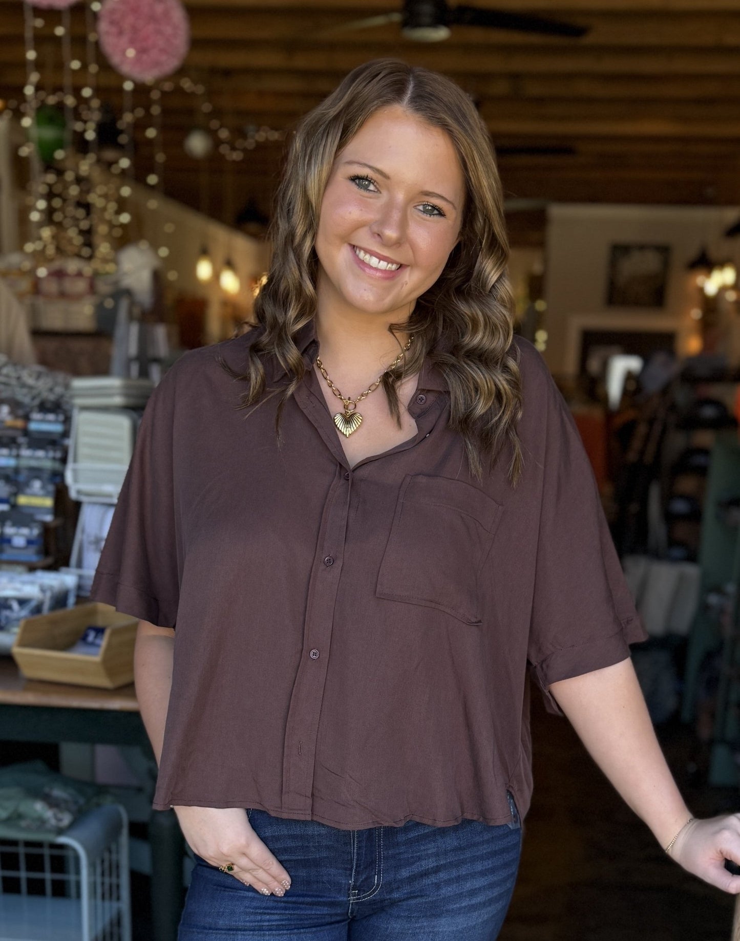 Brown Button Down Top - Mercantile213