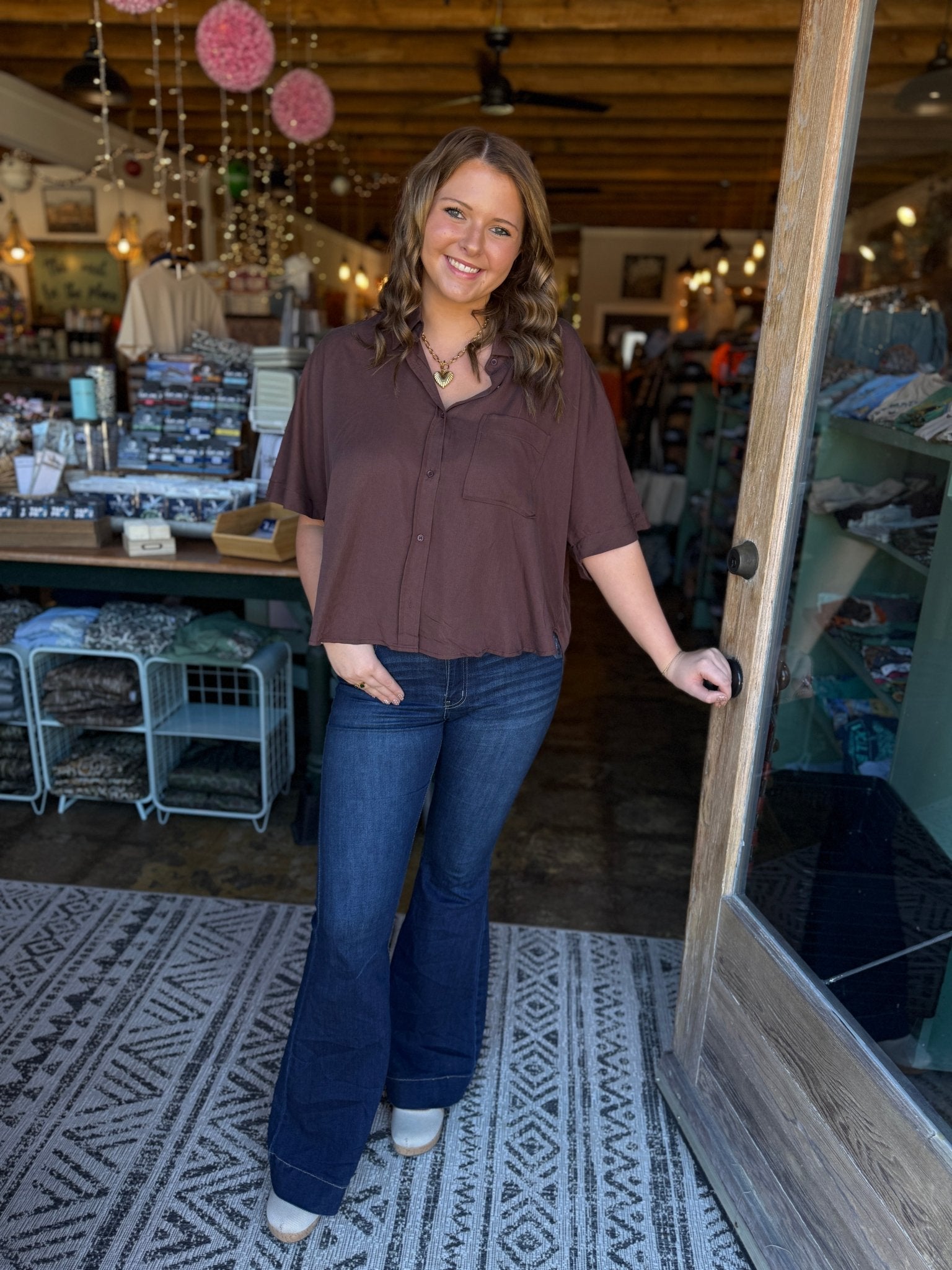 Brown Button Down Top - Mercantile213