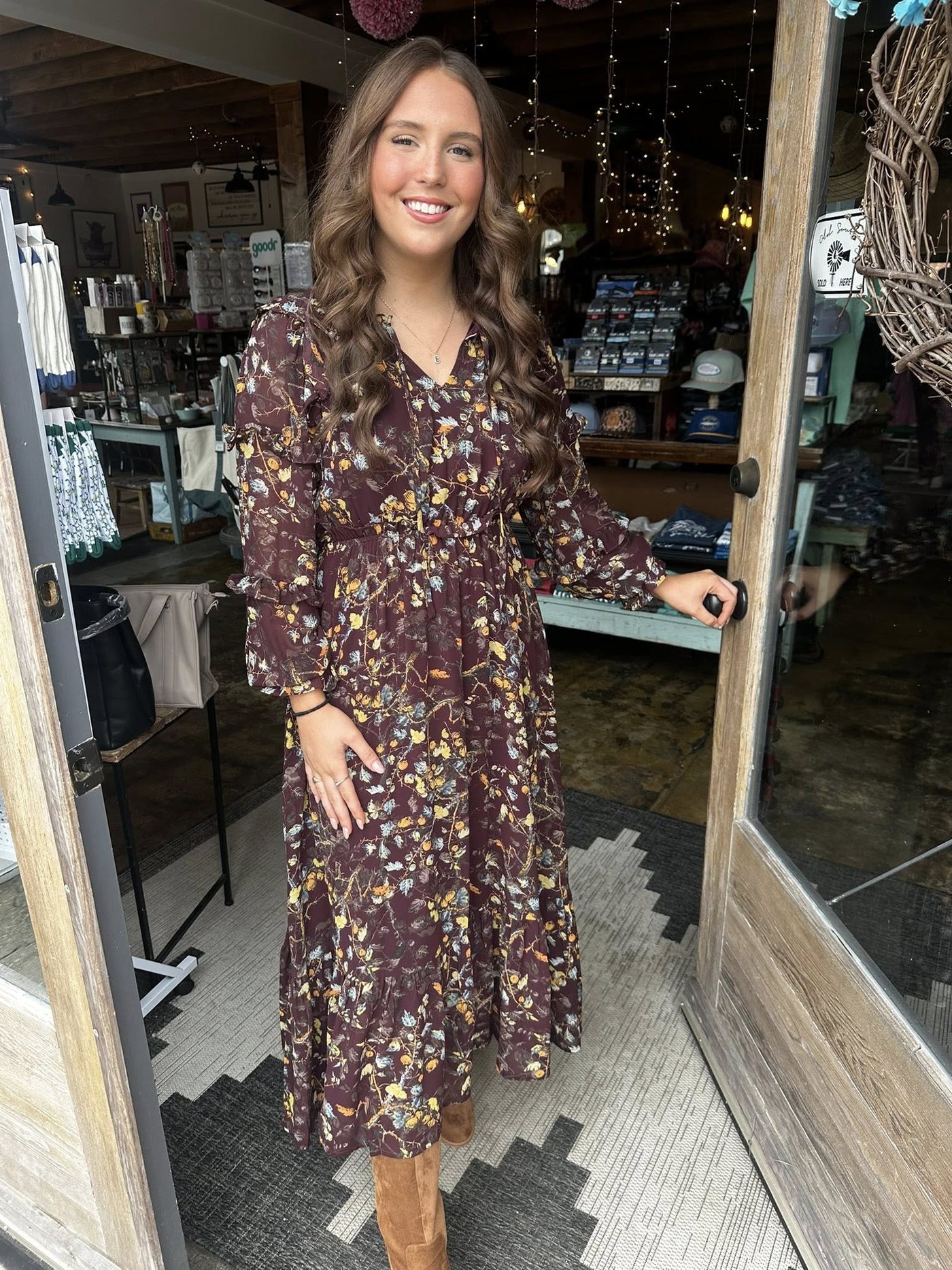 Brown Floral Ruffle Maxi - Mercantile213