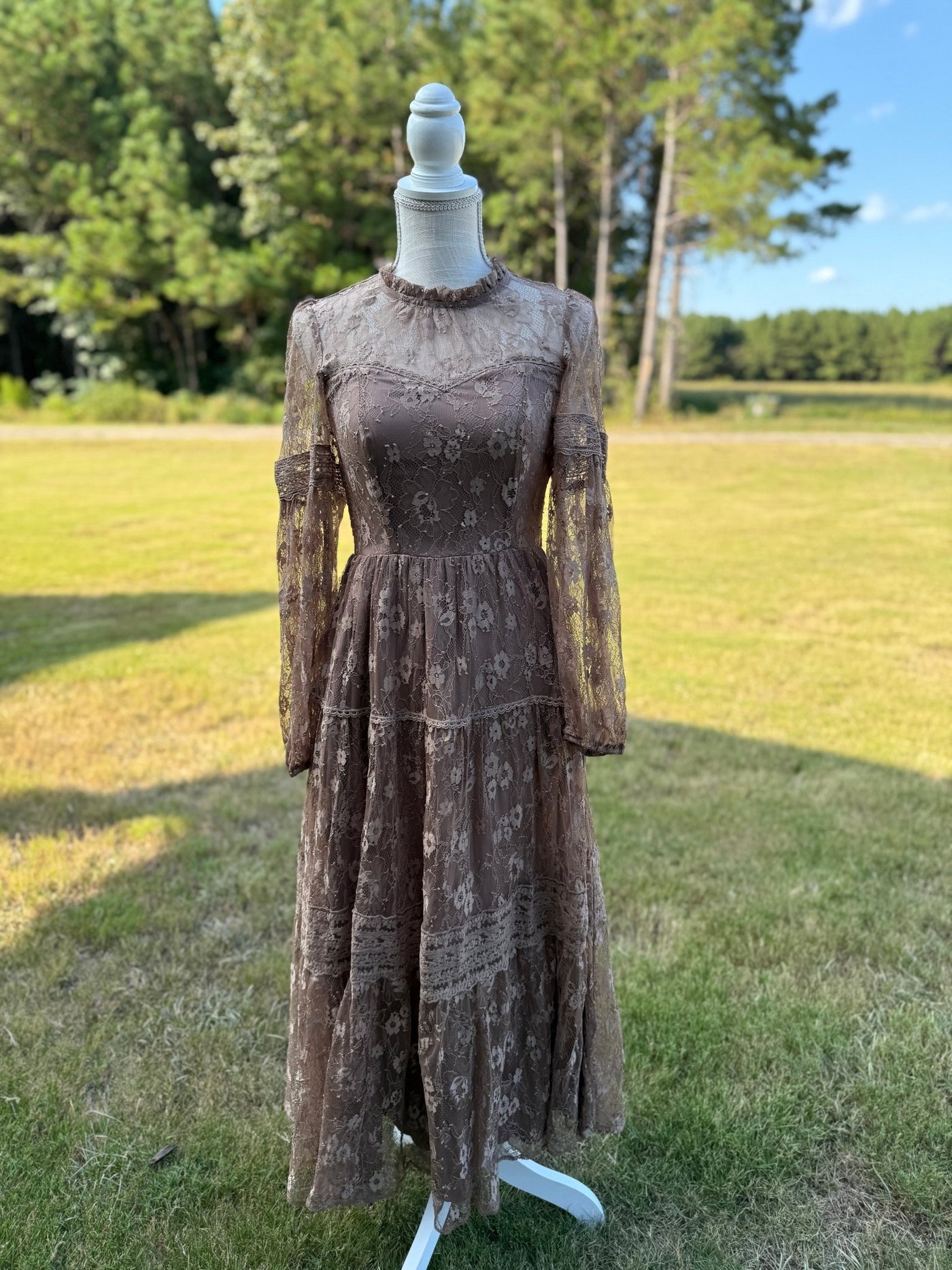 Brown Lace Tiered Dress - Mercantile213