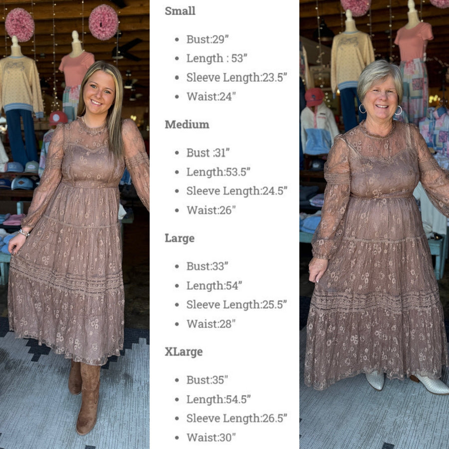 Brown Lace Tiered Dress - Mercantile213