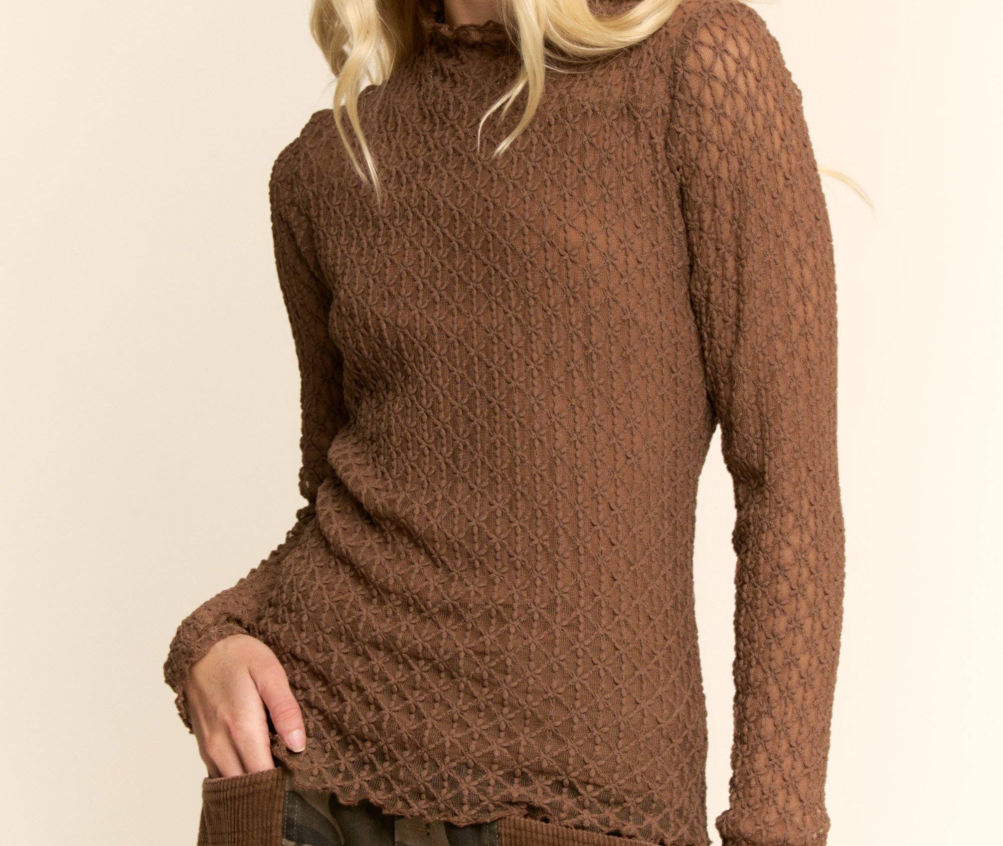 Brown Mesh Layering Top - Mercantile213