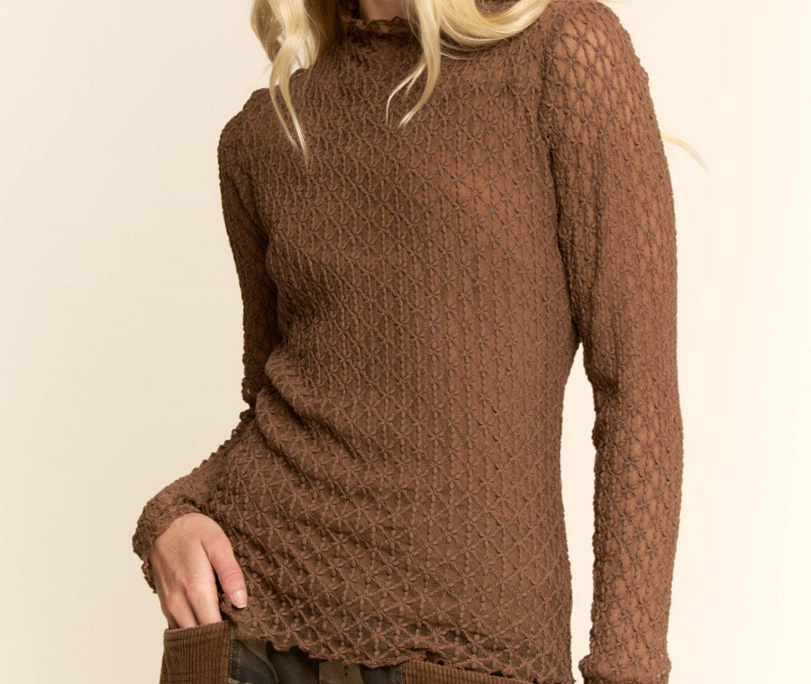 Brown Mesh Layering Top - Mercantile213