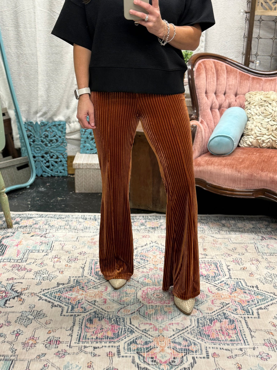 Brown Pull On Velvet Corduroy Pants - Mercantile213