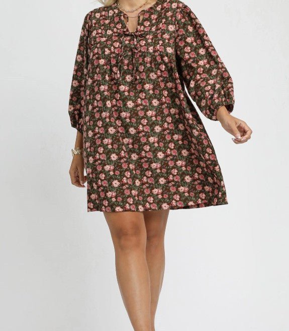 Brown/Pink Floral Mix Dress - Mercantile213