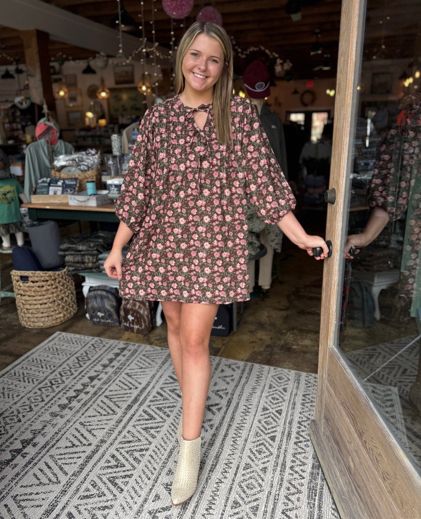 Brown/Pink Floral Mix Dress - Mercantile213