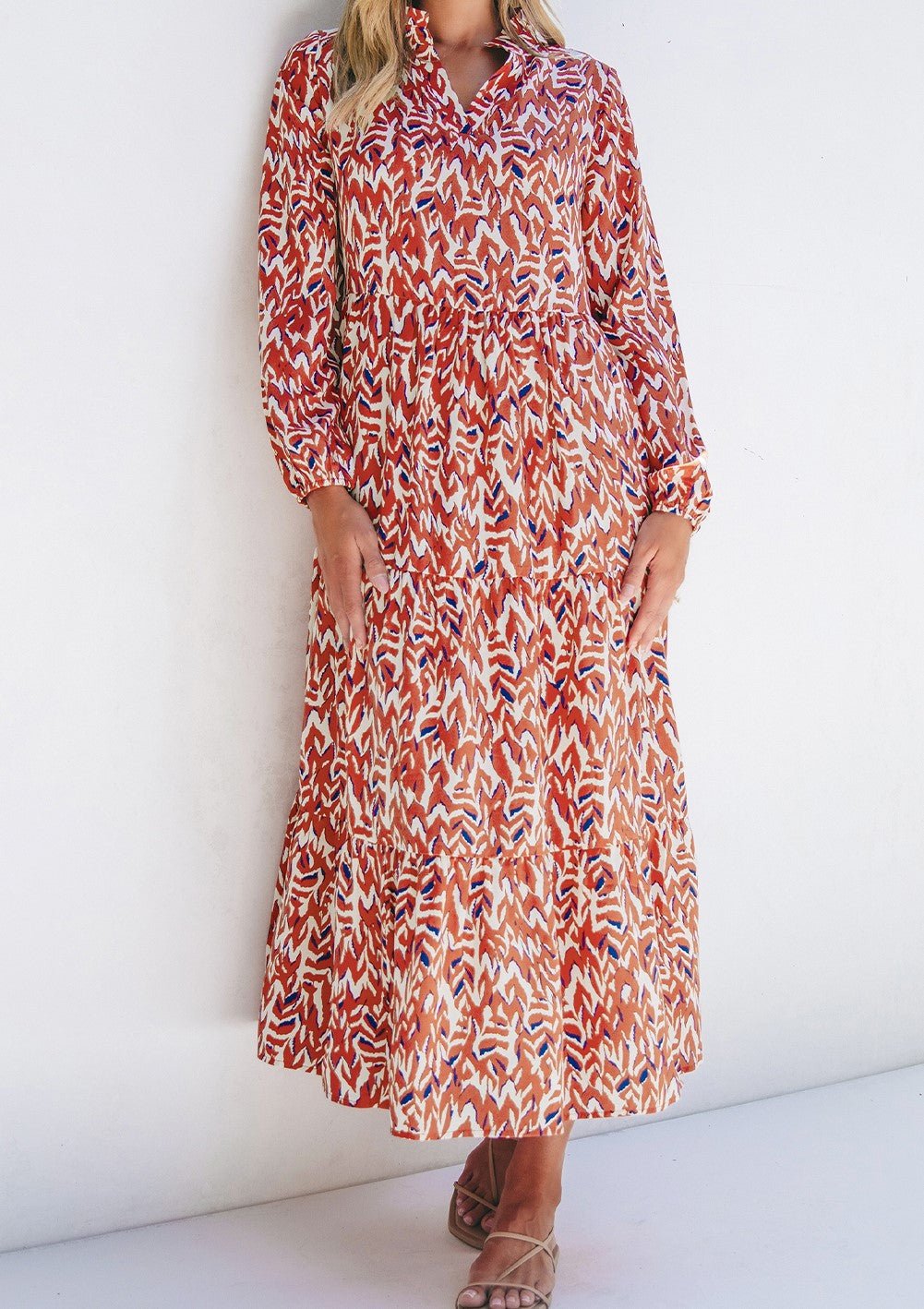 Burnt Orange Print Maxi Dress - Mercantile213