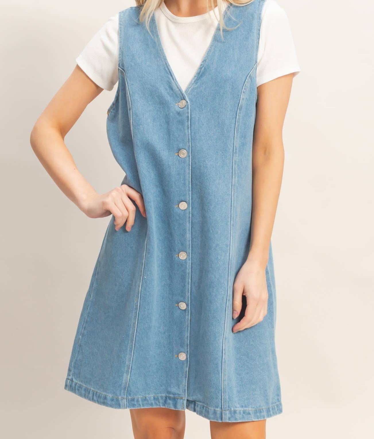 Button - Front Denim Dress - Mercantile213