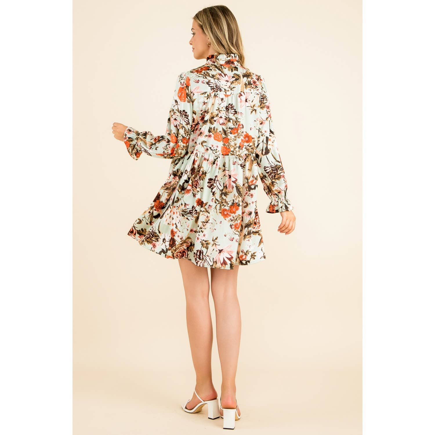 Mint Floral Print Button Up Dress