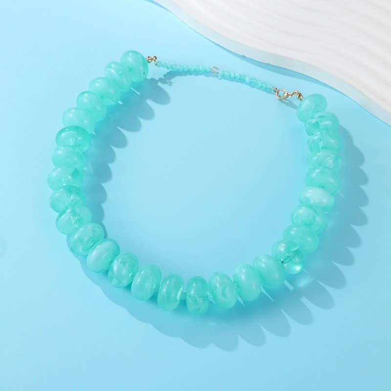 Chunky Beaded Necklace- Olive