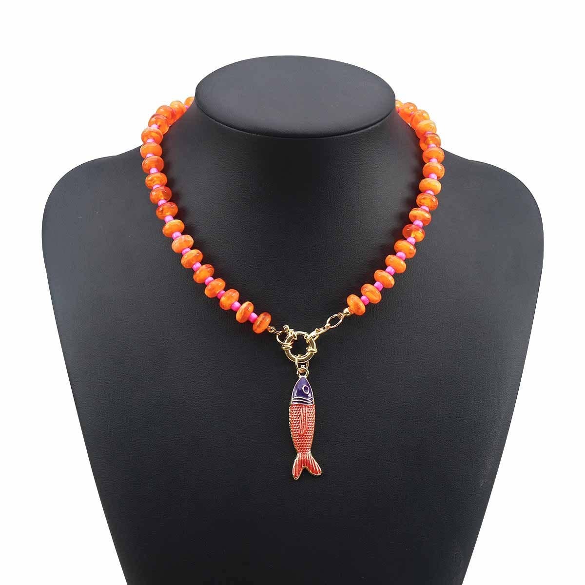 Free Fish Beaded Necklace- Orange