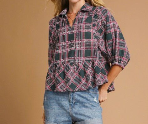 Charcoal/Pink Plaid Top - Mercantile213