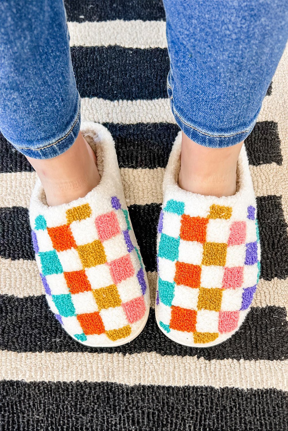 Checkered Plush Slippers - Mercantile213