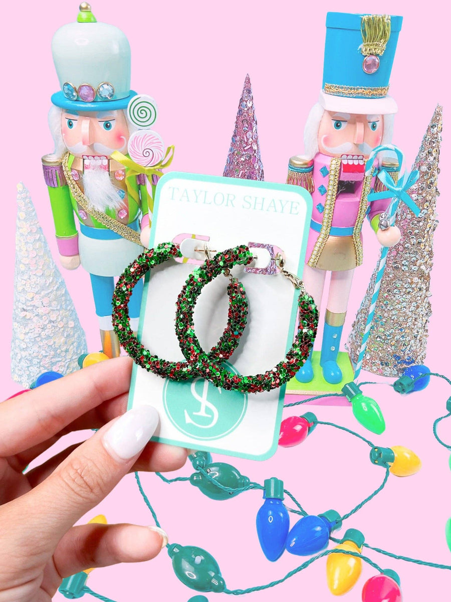 Christmas Mix Glitter Hinge Hoops - Mercantile213