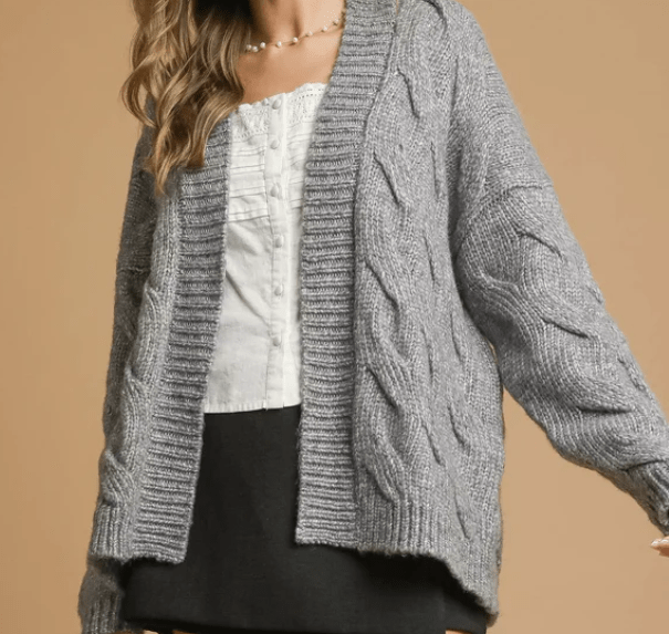 Chunky Cable Knit Cardigan - H. Grey - Mercantile213
