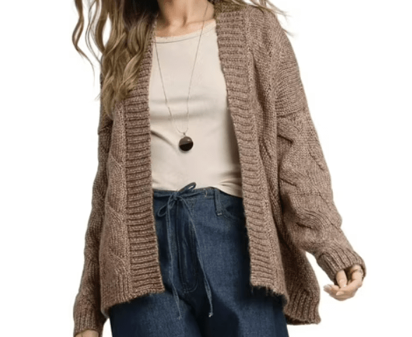 Chunky Cable Knit Cardigan - Mocha - Mercantile213