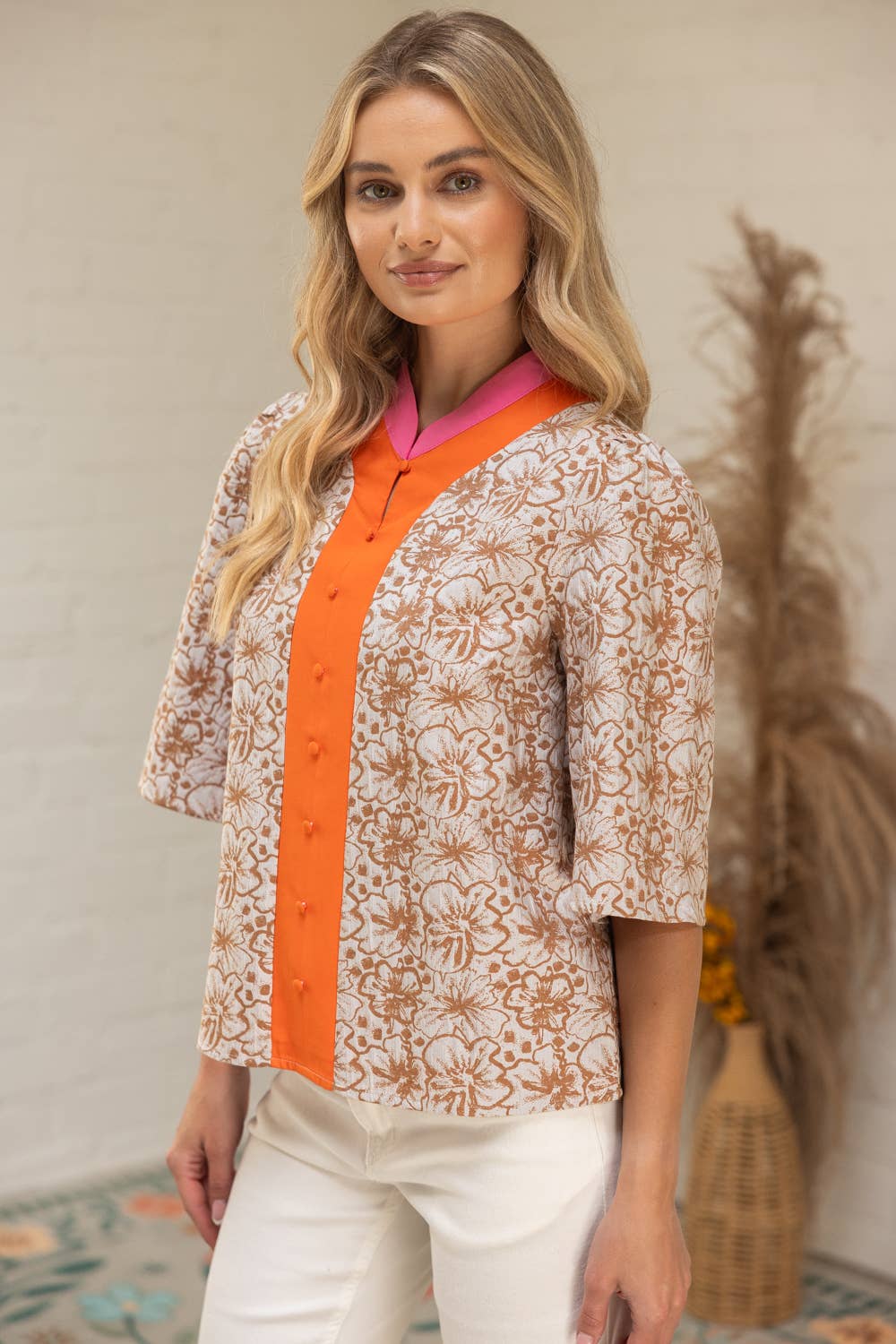 Color Block Floral Jacquard Top - Mercantile213