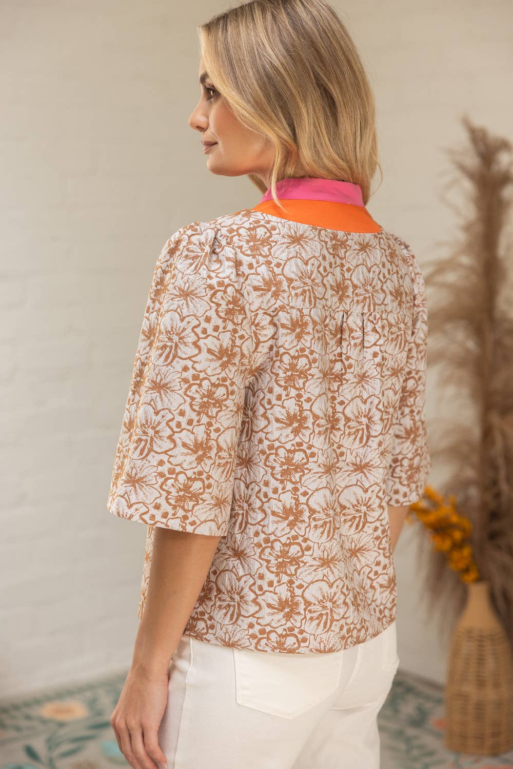 Color Block Floral Jacquard Top - Mercantile213