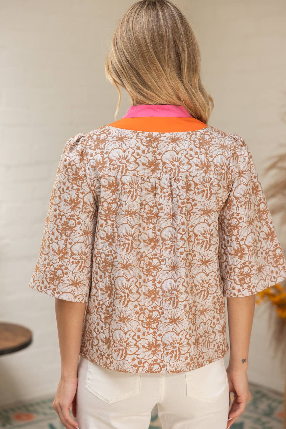 Color Block Floral Jacquard Top - Mercantile213