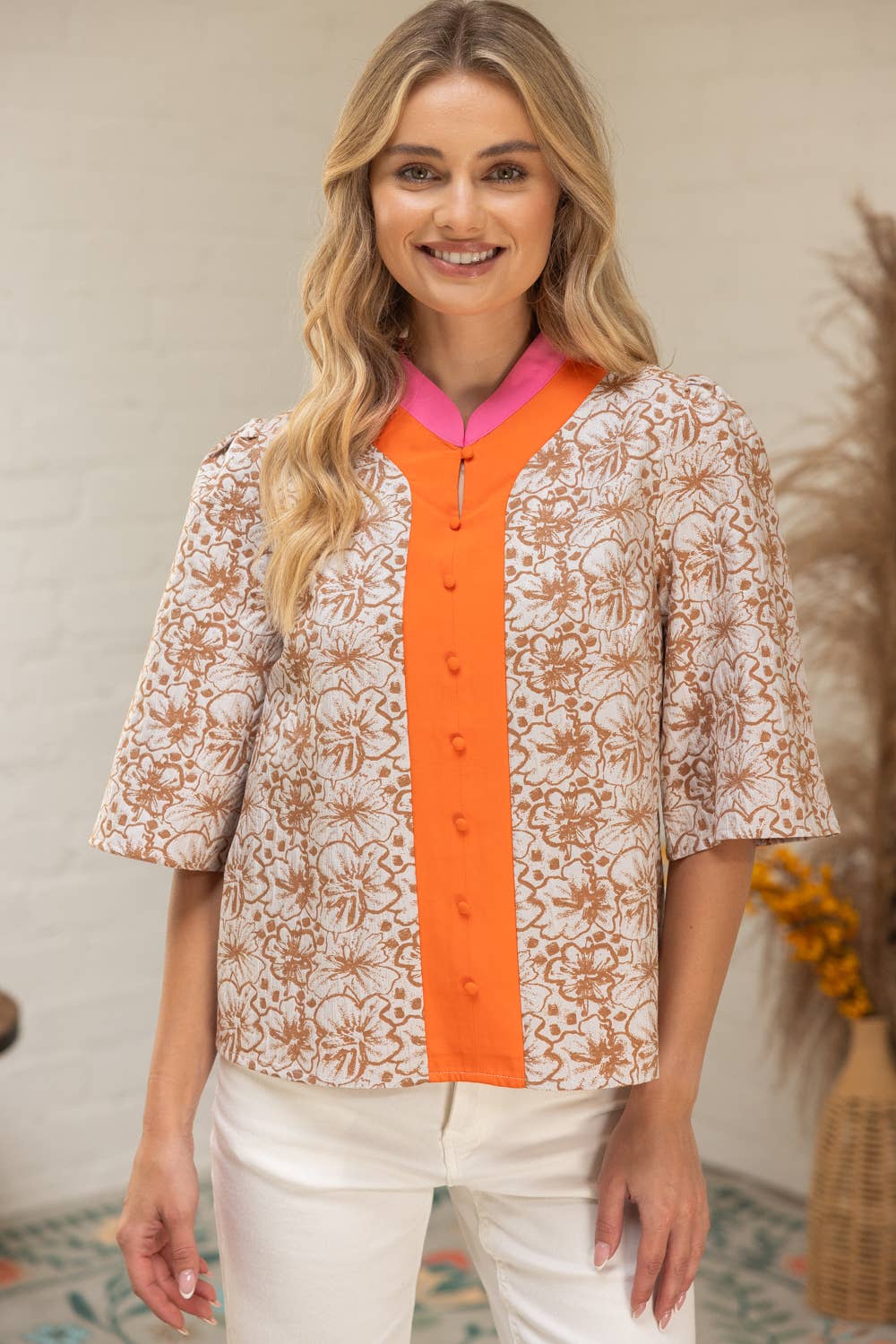Color Block Floral Jacquard Top - Mercantile213