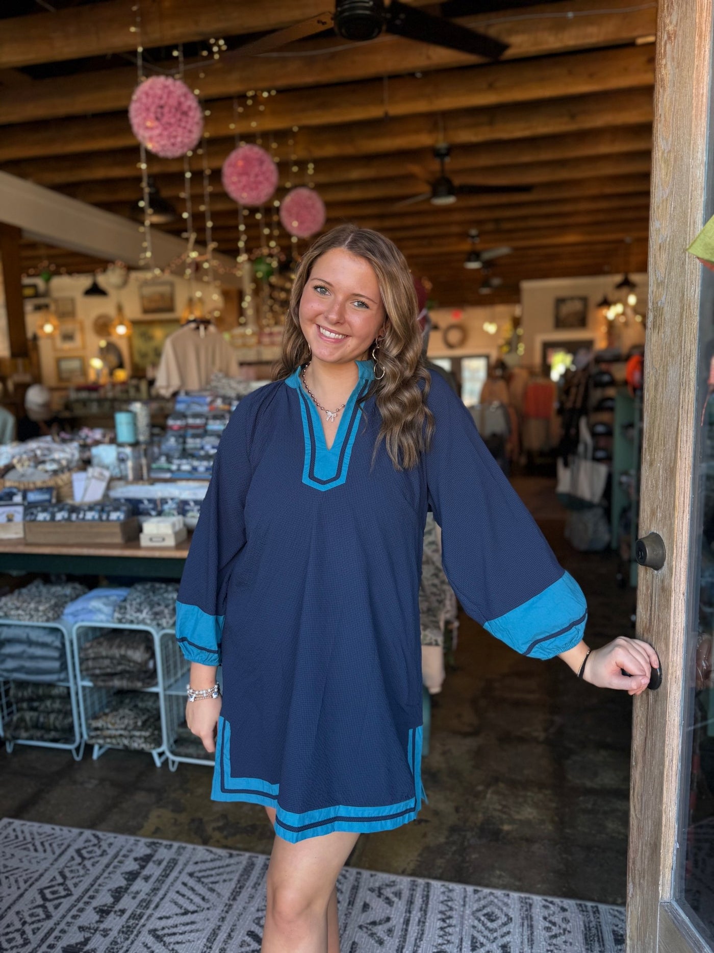 Colorblock Tunic Dress - Navy - Mercantile213