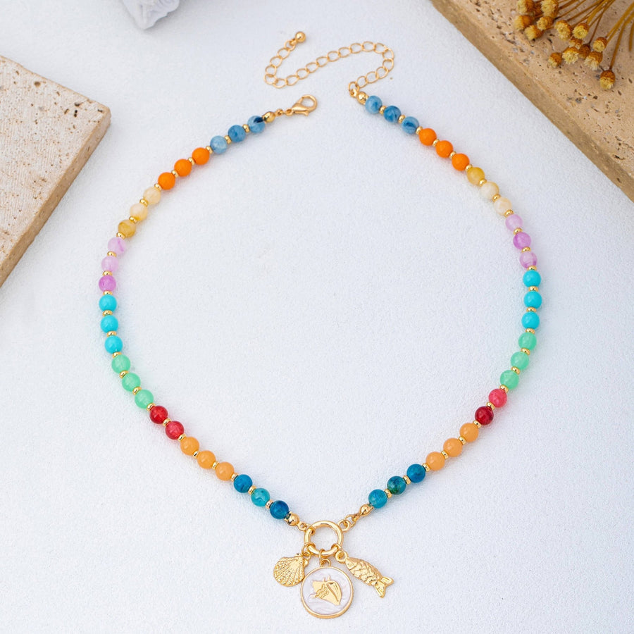 Colorful Beaded Charm Necklace - Mercantile213