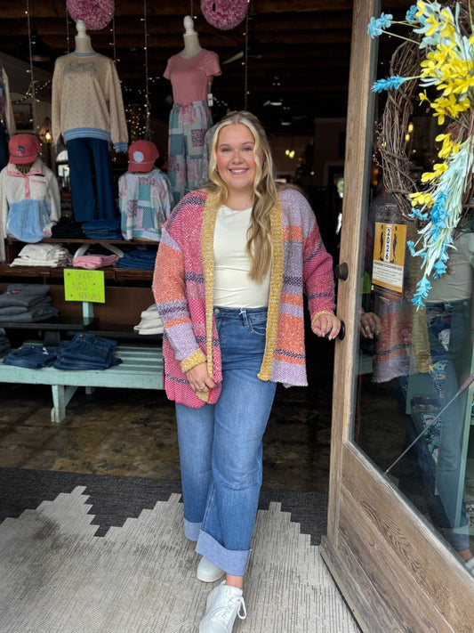 Coral Abstract Cardigan - Mercantile213