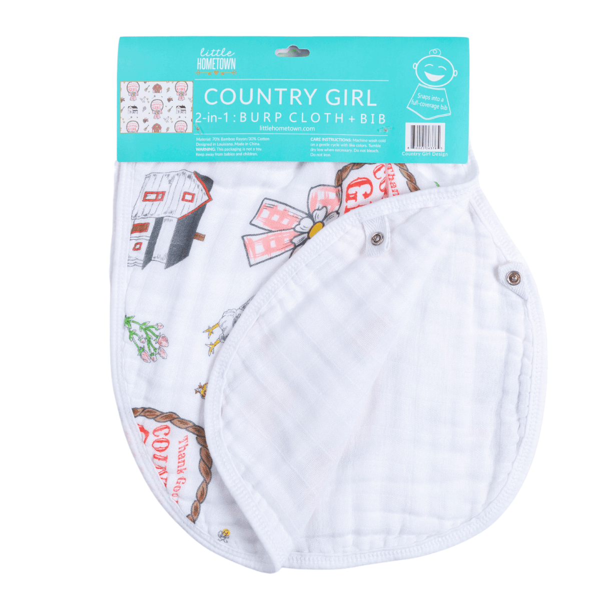 Country Girl 2 in 1 Burp Cloth and Bib Combo - Mercantile213