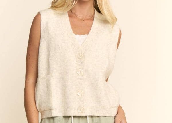 Cream Button Sweater Vest - Mercantile213