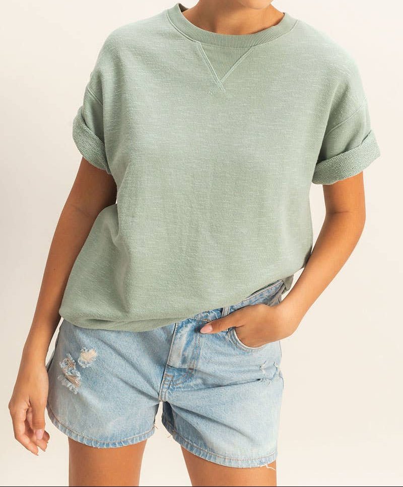 Crew Neck SS Top - Sage - Mercantile213