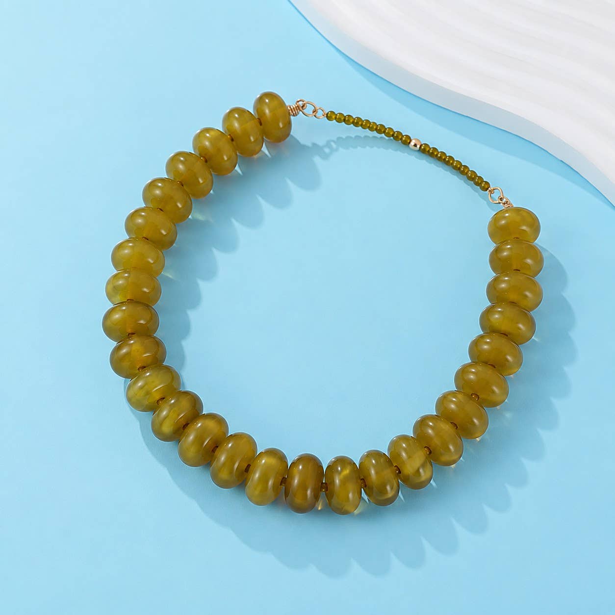 Chunky Beaded Necklace- Olive