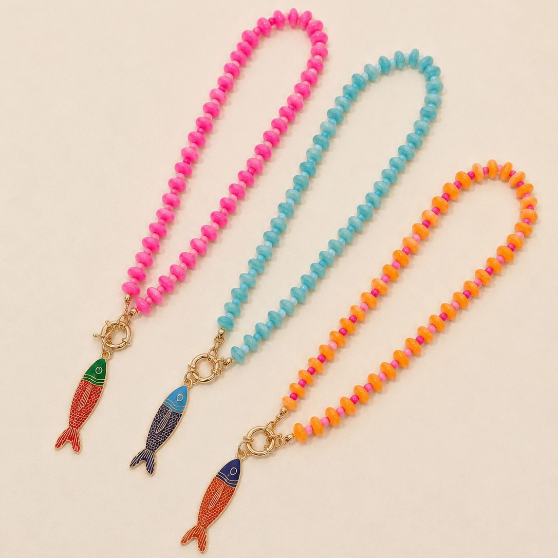 Free Fish Beaded Necklace- Orange