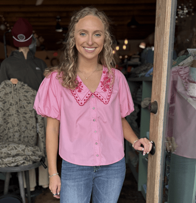Dainty Pink Embroidered Collar Top - Mercantile213