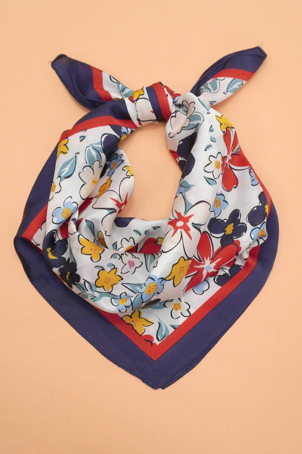Silk Bandana Scarf- Navy Floral