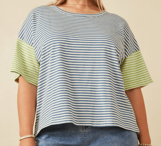 Denim Stripe Drop Shoulder Top - Mercantile213