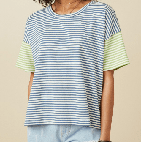 Denim Stripe Drop Shoulder Top - Mercantile213