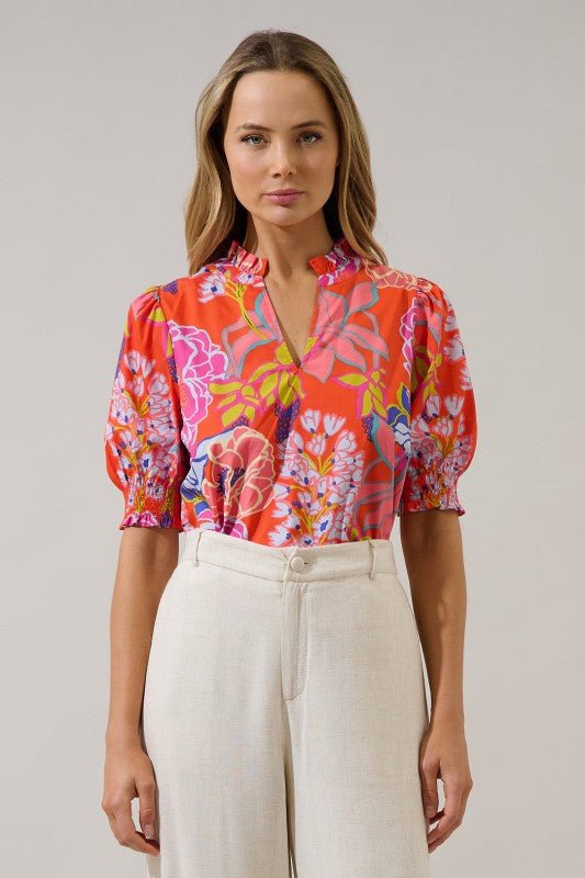 Dercy Floral Split Neck Top - Mercantile213