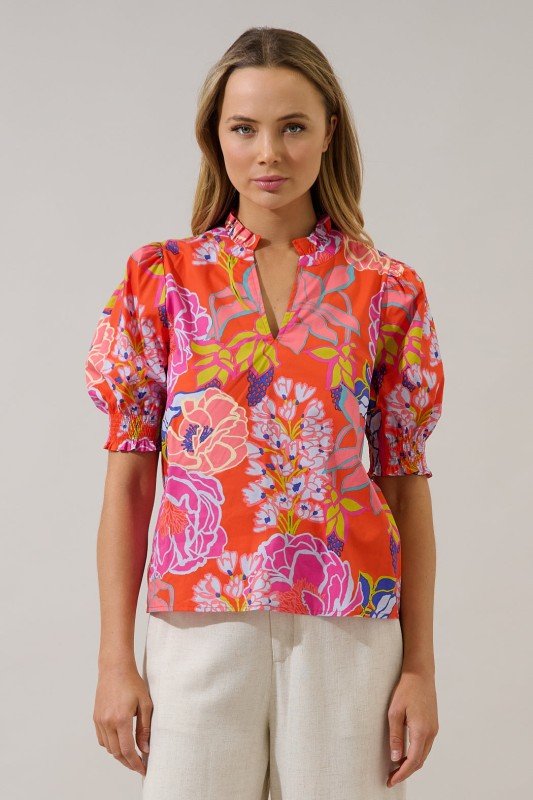Dercy Floral Split Neck Top - Mercantile213
